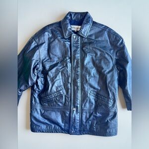 Vintage Black Leather Jacket Coppola Classics Medium Coat